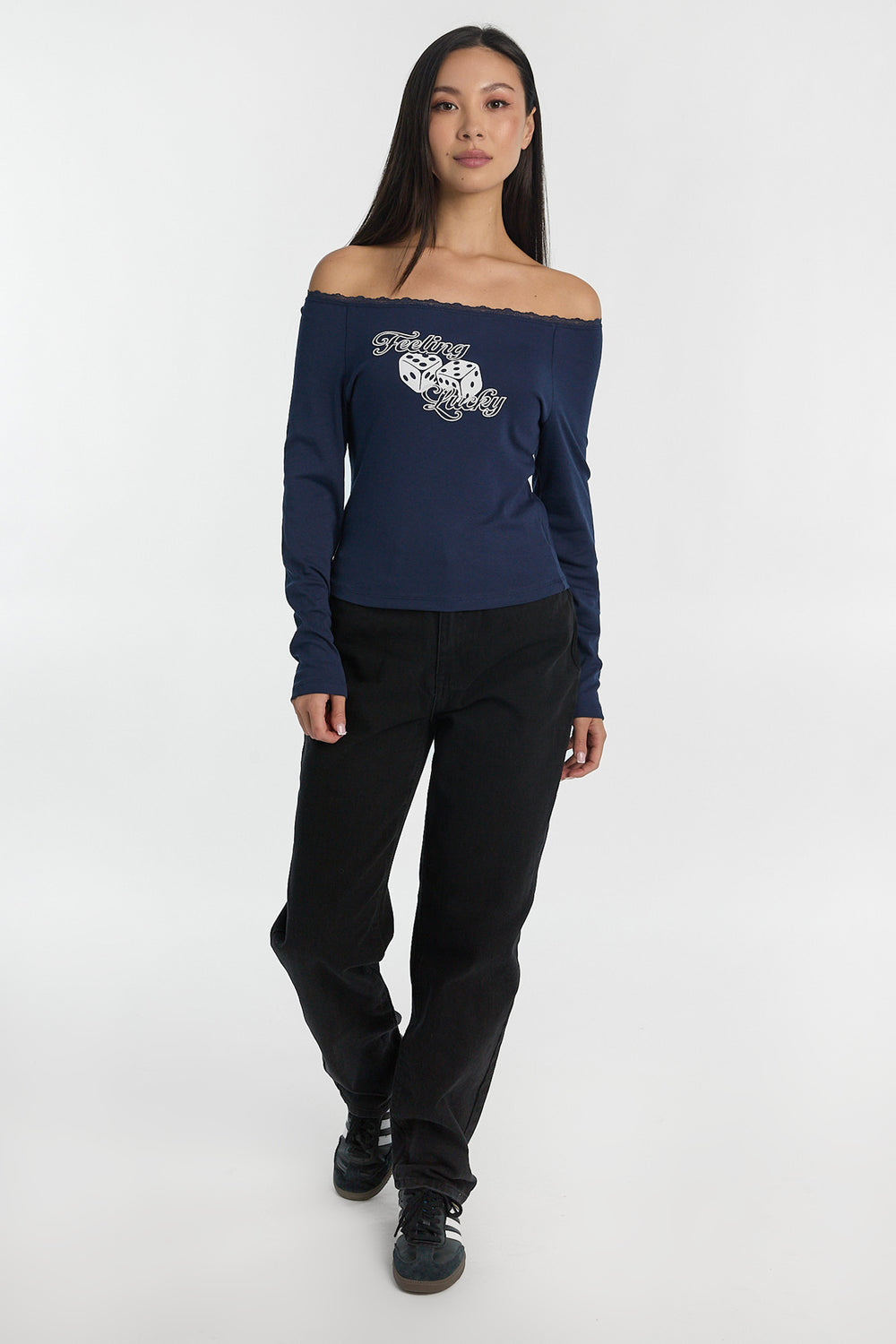 AERO Off-Shoulder Graphic Long Sleeve Top AERO Off-Shoulder Graphic Long Sleeve Top