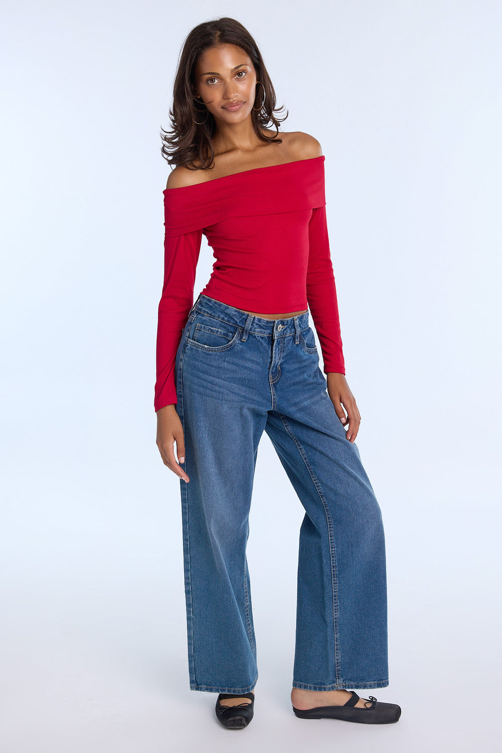 AERO Fold-Over Off-Shoulder Long Sleeve Top AERO Fold-Over Off-Shoulder Long Sleeve Top