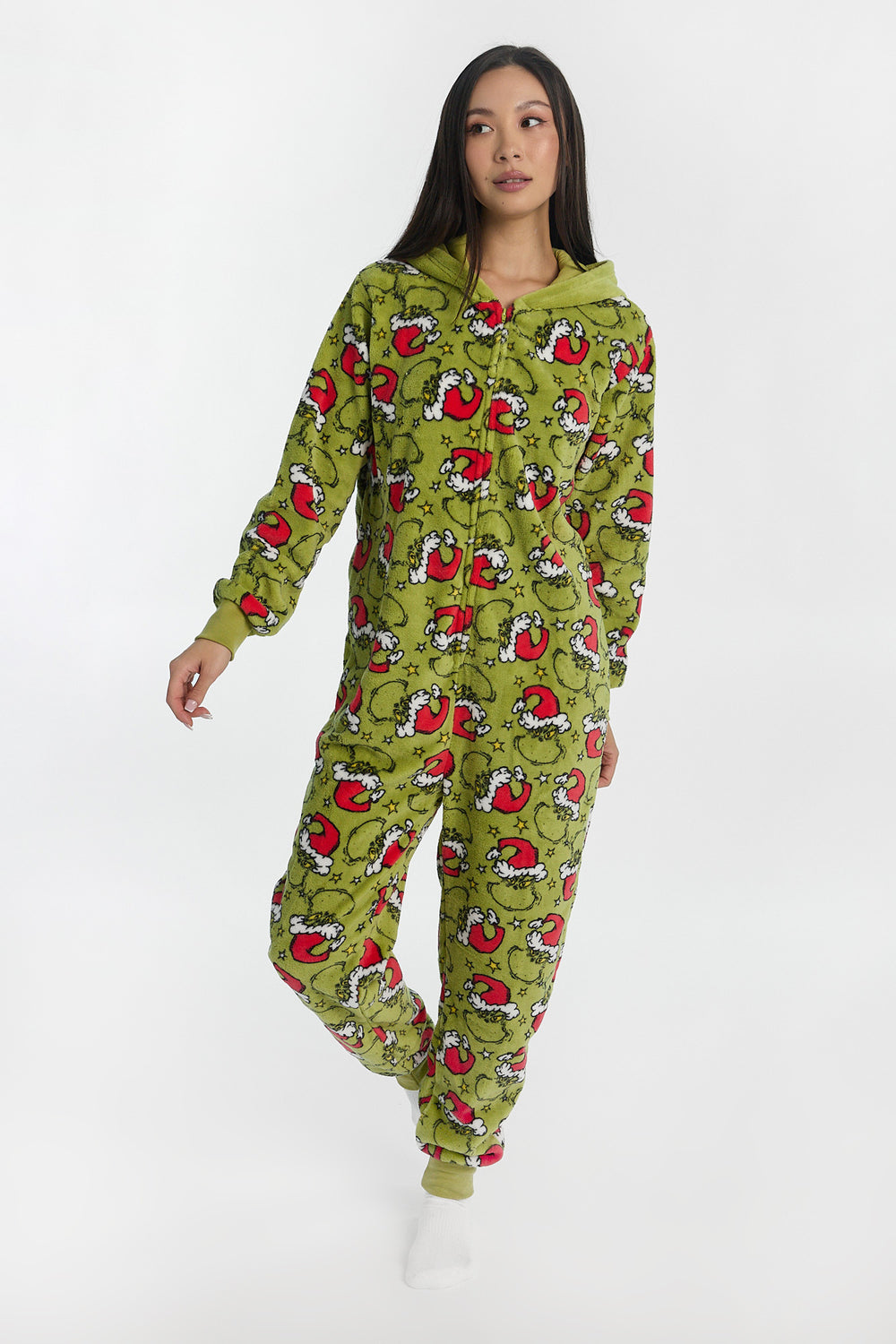 Combinaison pyjama à capuchon imprimé de Noël The Grinch Combinaison pyjama à capuchon imprimé de Noël The Grinch