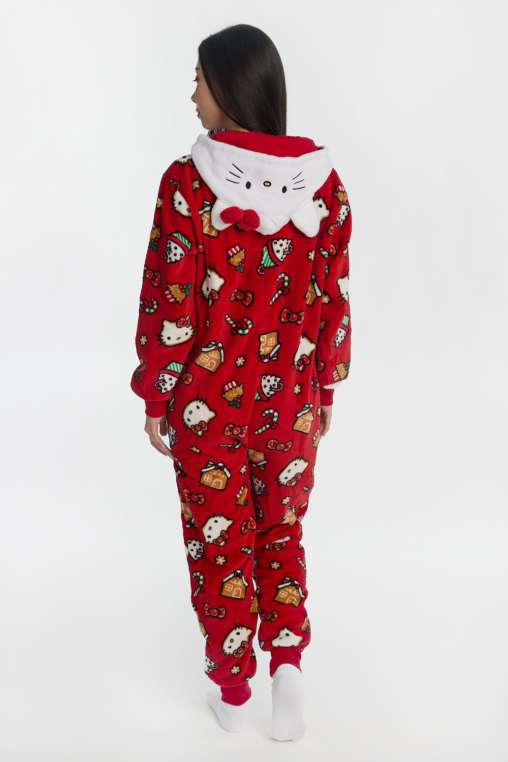 Combinaison pyjama à capuchon imprimé de Noël Hello Kitty Combinaison pyjama à capuchon imprimé de Noël Hello Kitty