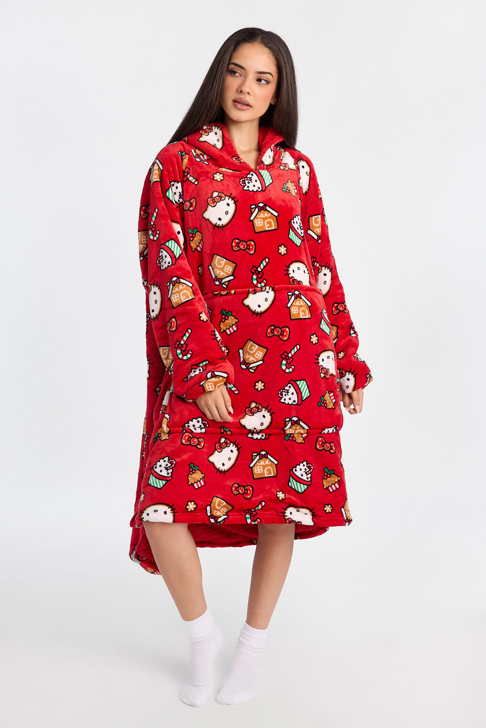 Hello Kitty Candy Cane Oversized Blanket Hoodie Hello Kitty Candy Cane Oversized Blanket Hoodie