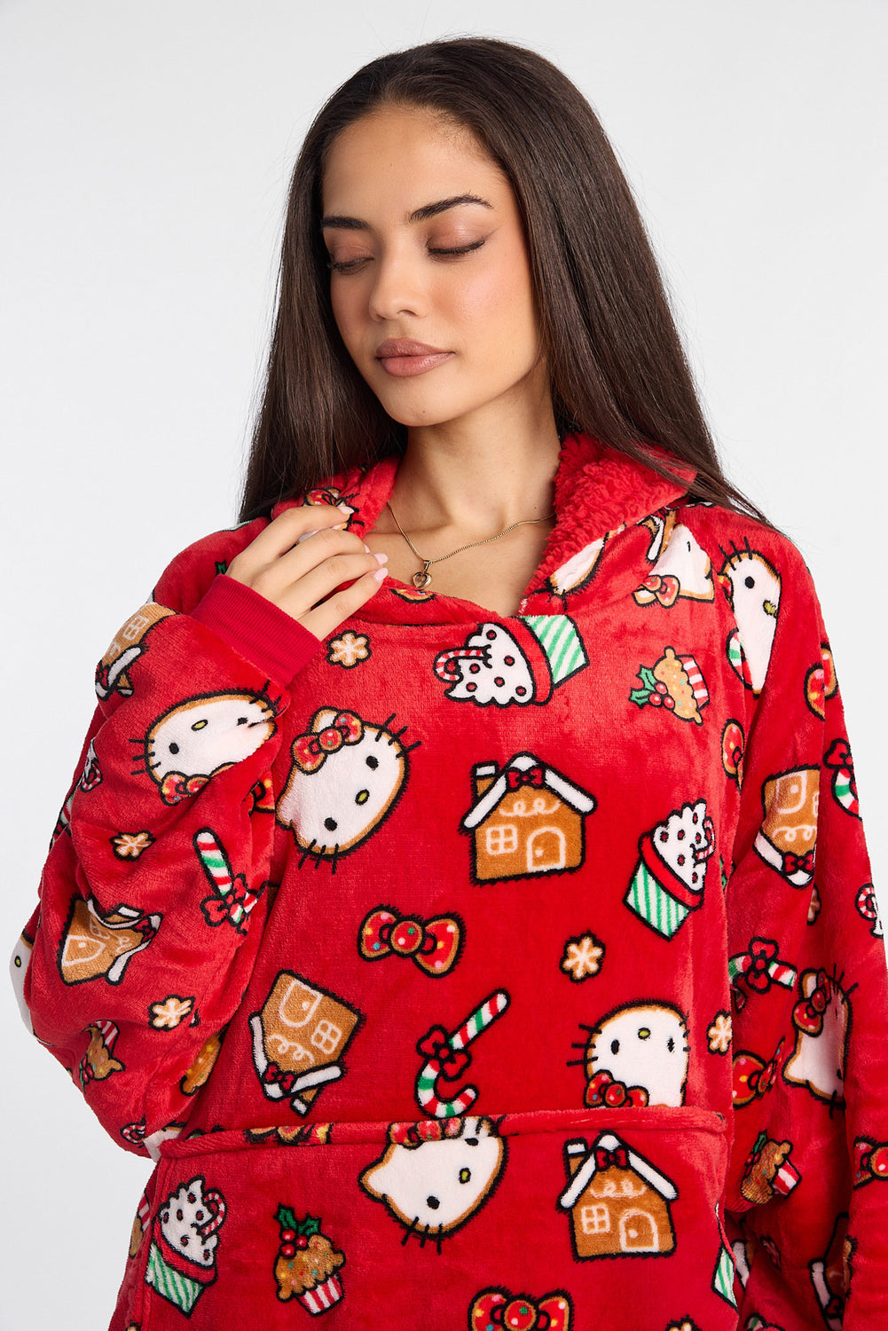 Hello Kitty Candy Cane Oversized Blanket Hoodie Hello Kitty Candy Cane Oversized Blanket Hoodie