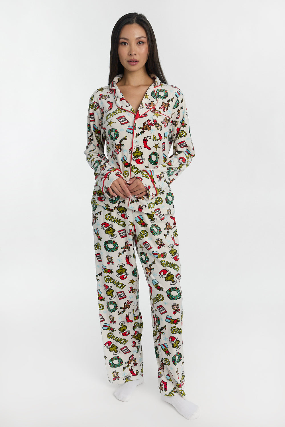 Ensemble de pyjama 2 pièces imprimé couronne de Noël The Grinch Ensemble de pyjama 2 pièces imprimé couronne de Noël The Grinch