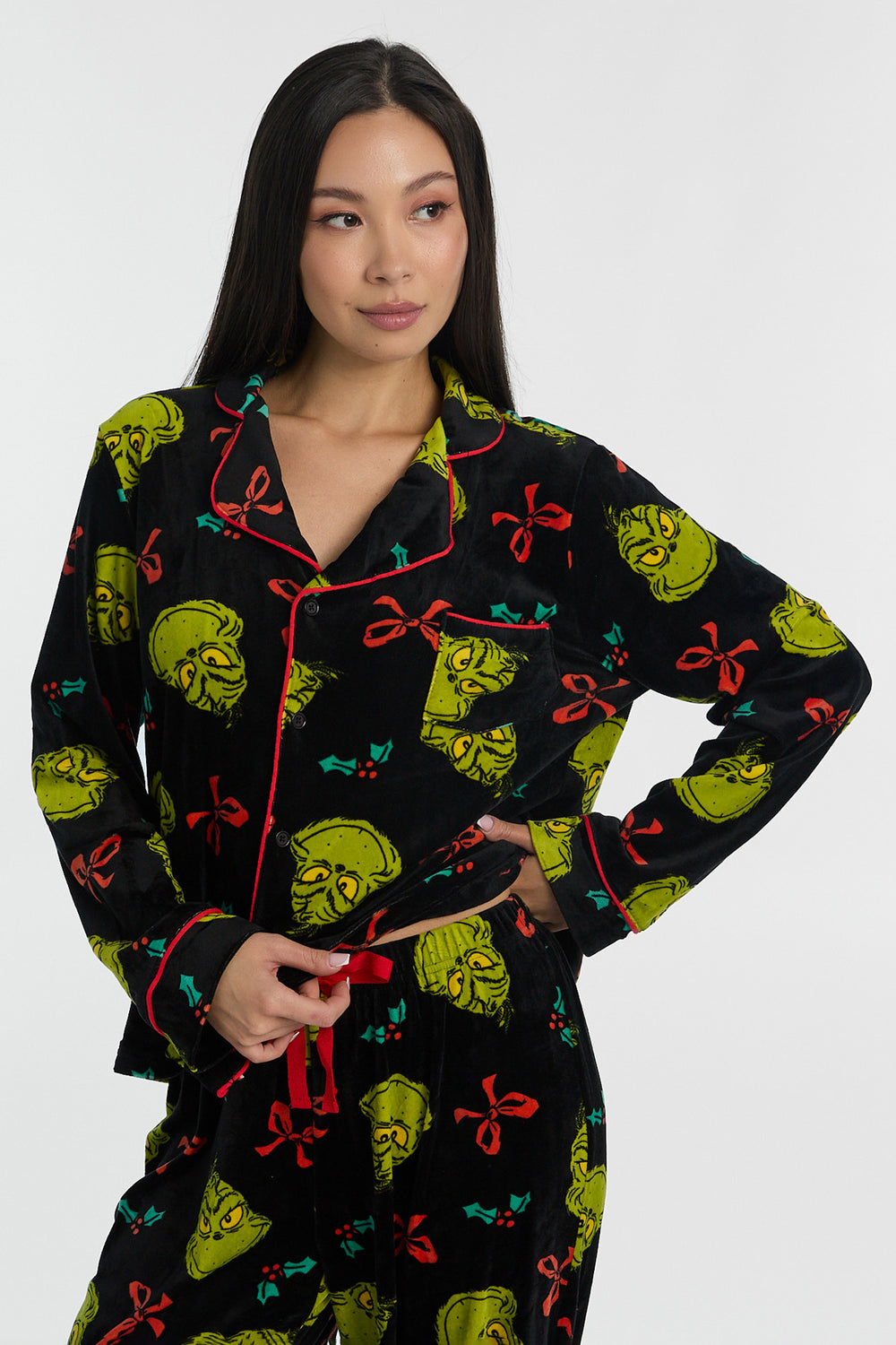 Ensemble de pyjama 2 pièces imprimé noeuds de Noël The Grinch Ensemble de pyjama 2 pièces imprimé noeuds de Noël The Grinch