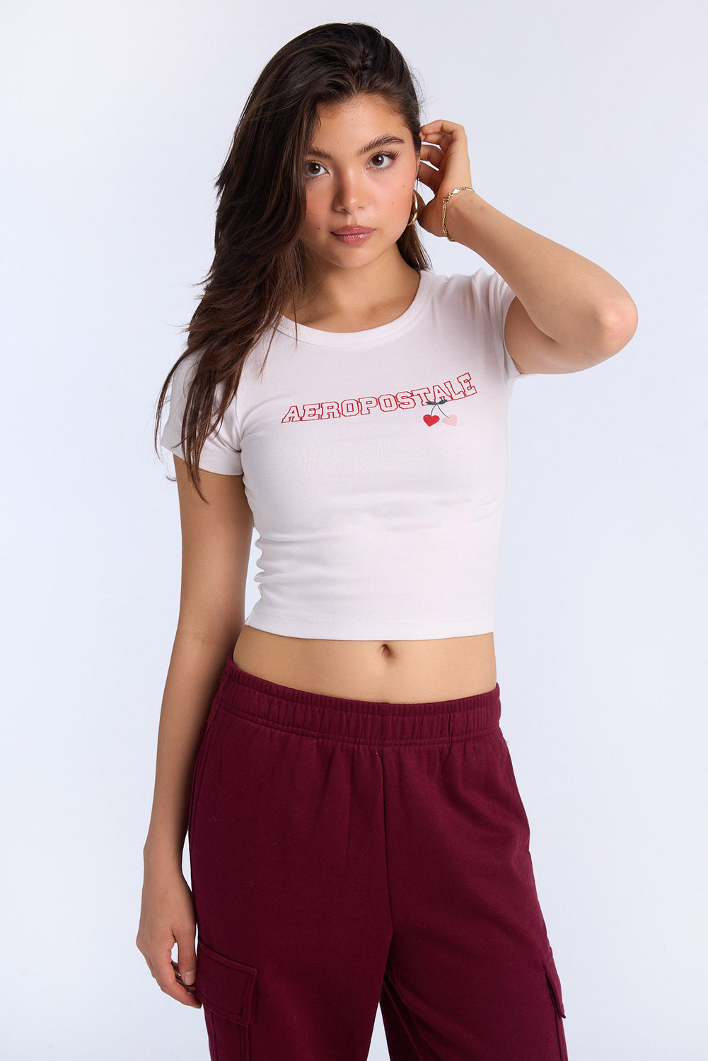 AERO Cherry Hearts Graphic Baby Tee AERO Cherry Hearts Graphic Baby Tee
