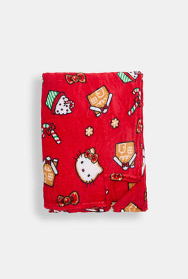 Couverture peluche imprimée canne de bonbon Hello Kitty