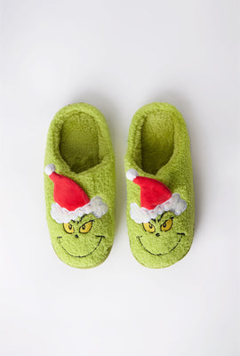Pantoufles peluche Le Grinch avec chapeau du Père Noël
