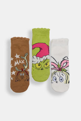 Lot de 3 chaussettes chevilles imprimées The Grinch et Max