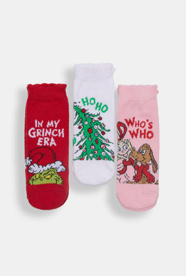 Lot de 3 chaussettes chevilles imprimées Noël The Grinch