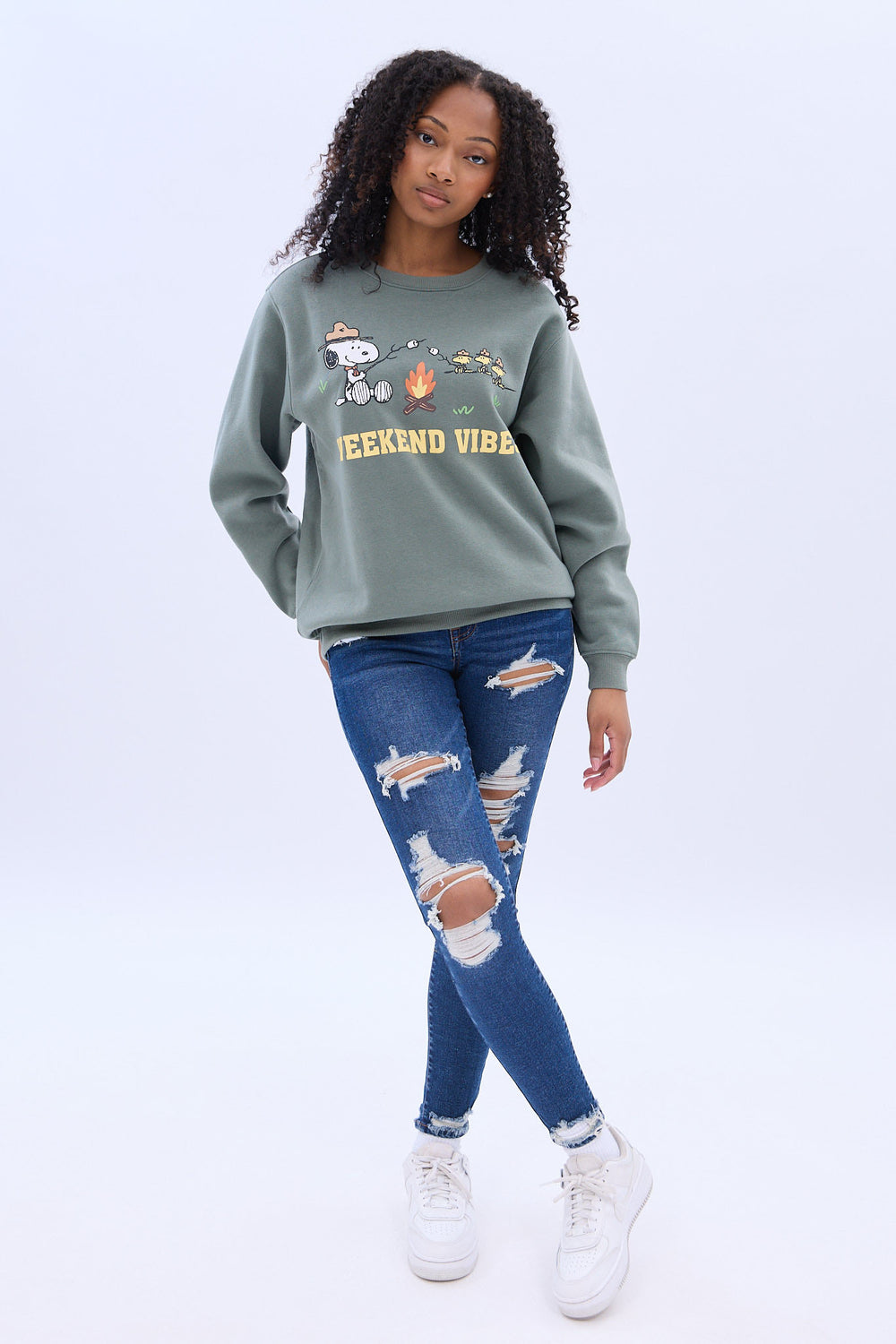 Camp Snoopy Weekend Vibes Graphic Crewneck Sweatshirt Camp Snoopy Weekend Vibes Graphic Crewneck Sweatshirt