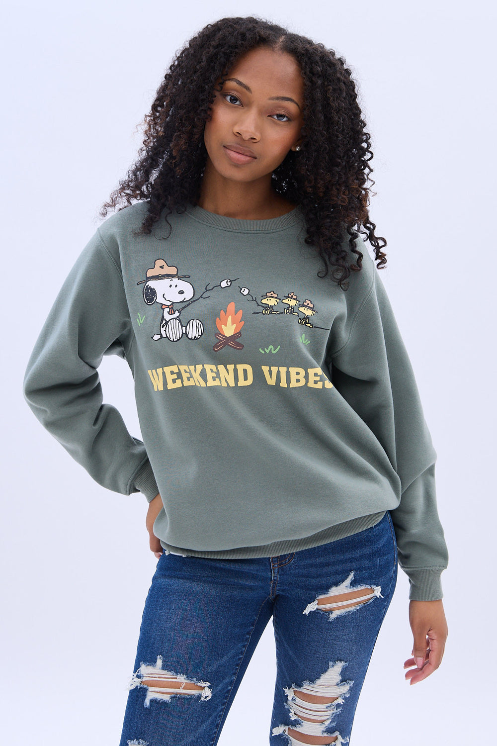 Camp Snoopy Weekend Vibes Graphic Crewneck Sweatshirt Camp Snoopy Weekend Vibes Graphic Crewneck Sweatshirt