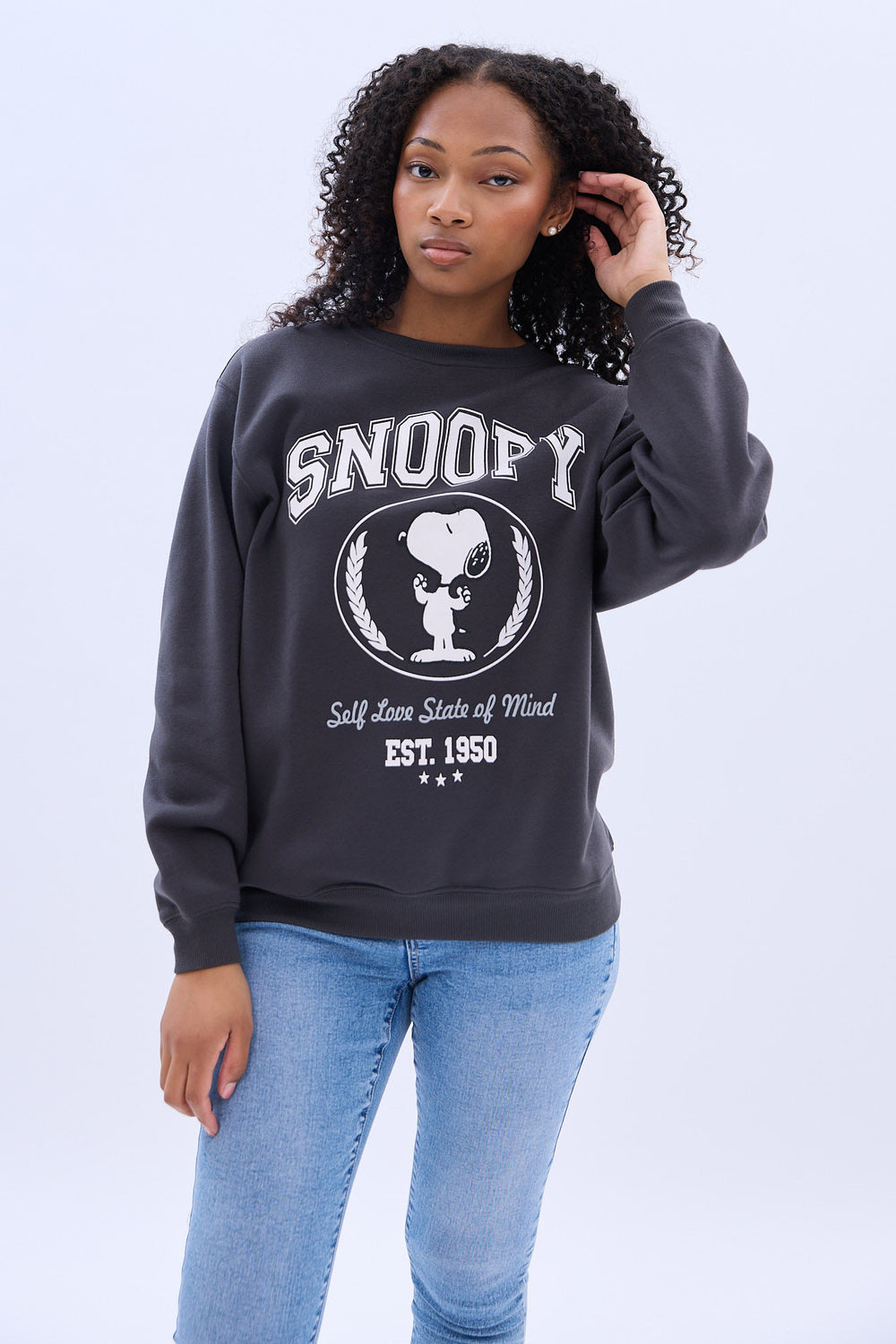 Peanuts Snoopy Self Love Graphic Crewneck Sweatshirt Peanuts Snoopy Self Love Graphic Crewneck Sweatshirt