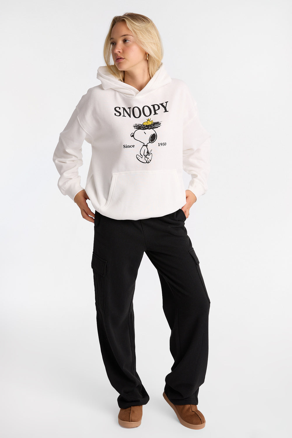 Haut à capuchon coupe boyfriend imprimé Peanuts Snoopy Haut à capuchon coupe boyfriend imprimé Peanuts Snoopy