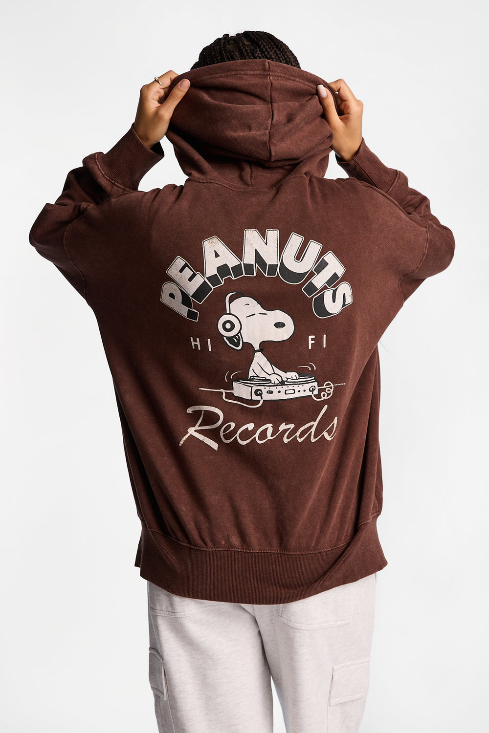 Peanuts Snoopy Hi Fi Records Graphic Washed Oversized Zip-Up Hoodie Peanuts Snoopy Hi Fi Records Graphic Washed Oversized Zip-Up Hoodie