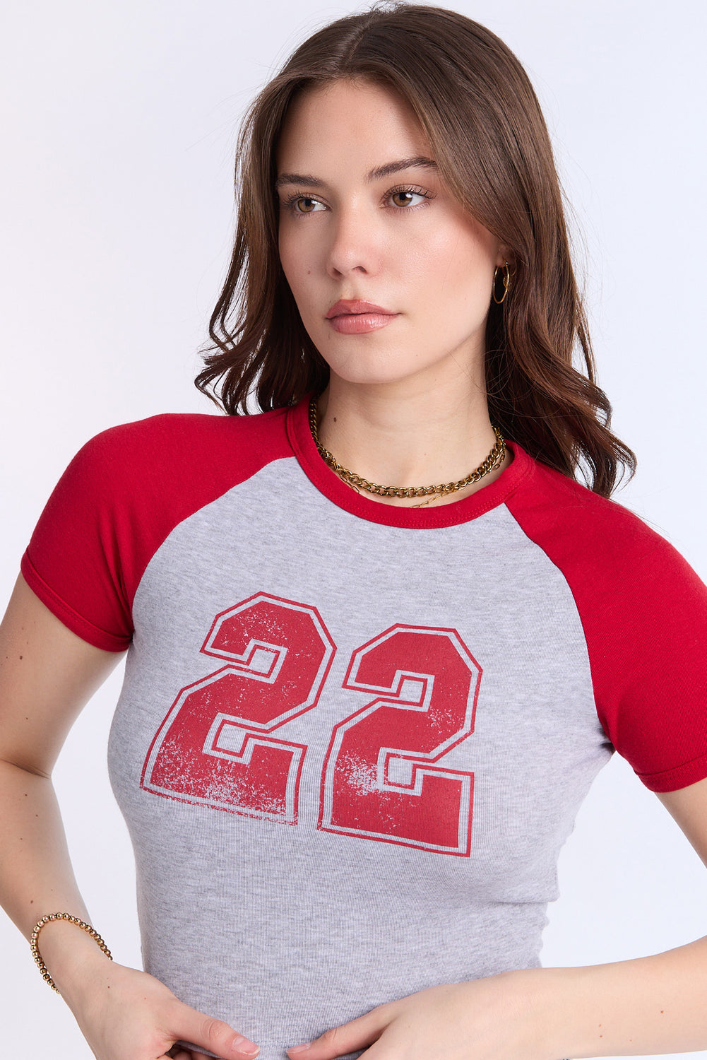 AERO Ribbed Knit Graphic Raglan Sleeve Baby Tee AERO Ribbed Knit Graphic Raglan Sleeve Baby Tee