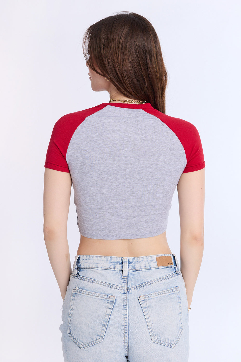 AERO Ribbed Knit Graphic Raglan Sleeve Baby Tee AERO Ribbed Knit Graphic Raglan Sleeve Baby Tee