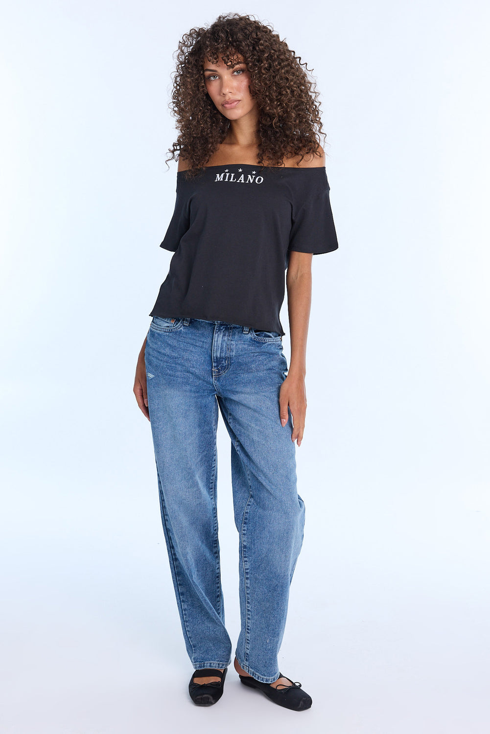 AERO Graphic Off-Shoulder Short Sleeve Tee AERO Graphic Off-Shoulder Short Sleeve Tee