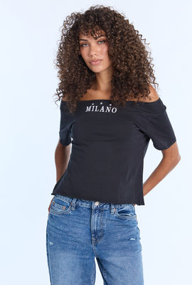 AERO Graphic Off-Shoulder Short Sleeve Tee