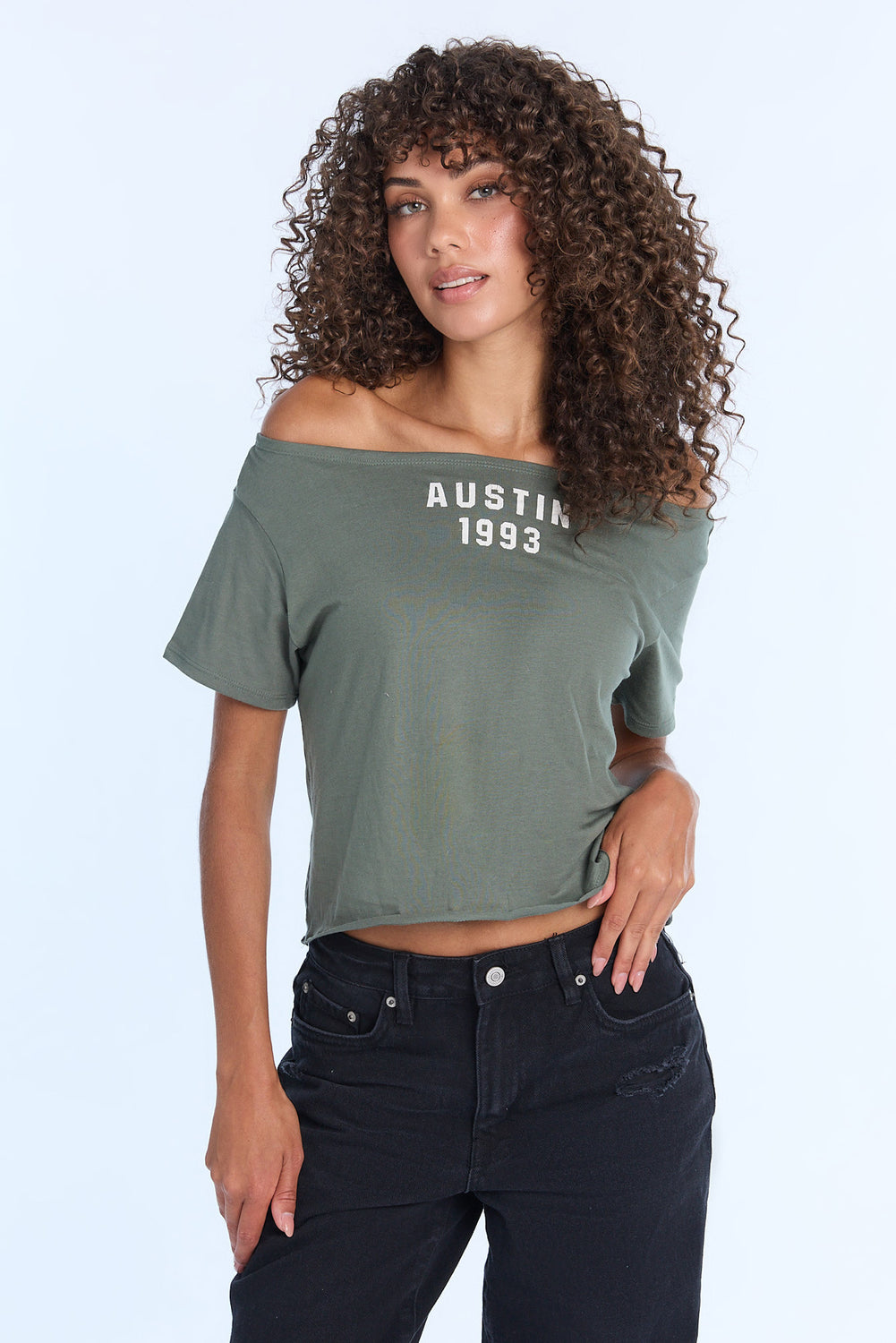 AERO Graphic Off-Shoulder Short Sleeve Tee AERO Graphic Off-Shoulder Short Sleeve Tee
