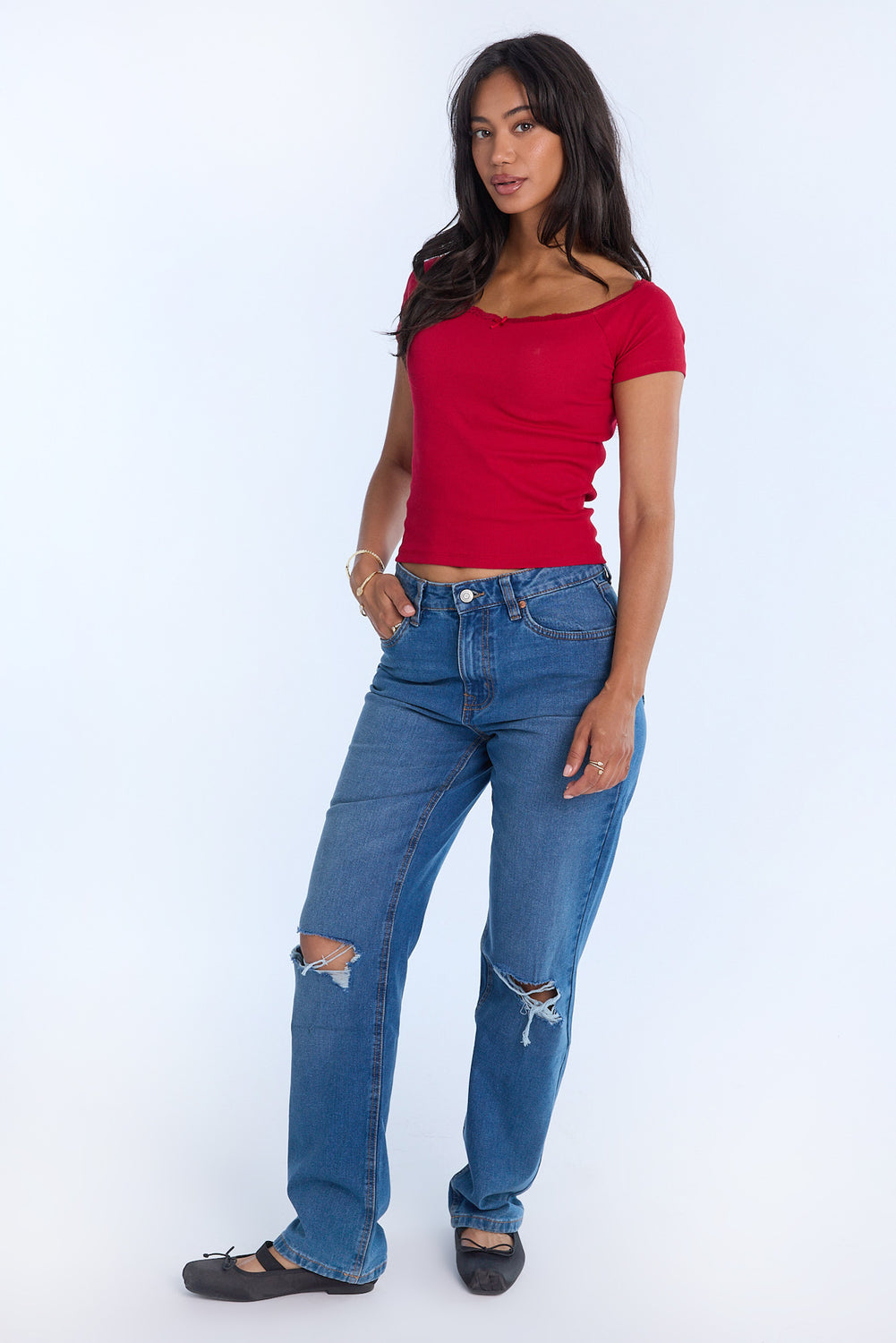 AERO Lace Trim Off-Shoulder Tee AERO Lace Trim Off-Shoulder Tee