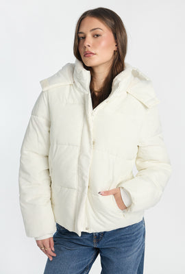 Manteau matelassé mi-long doublé de fausse fourrure