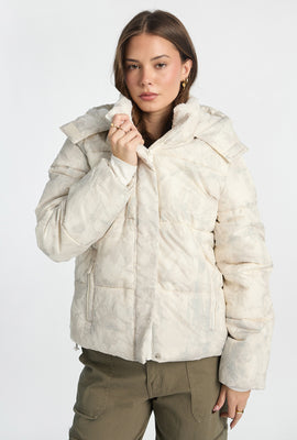 Manteau matelassé mi-long doublé de fausse fourrure