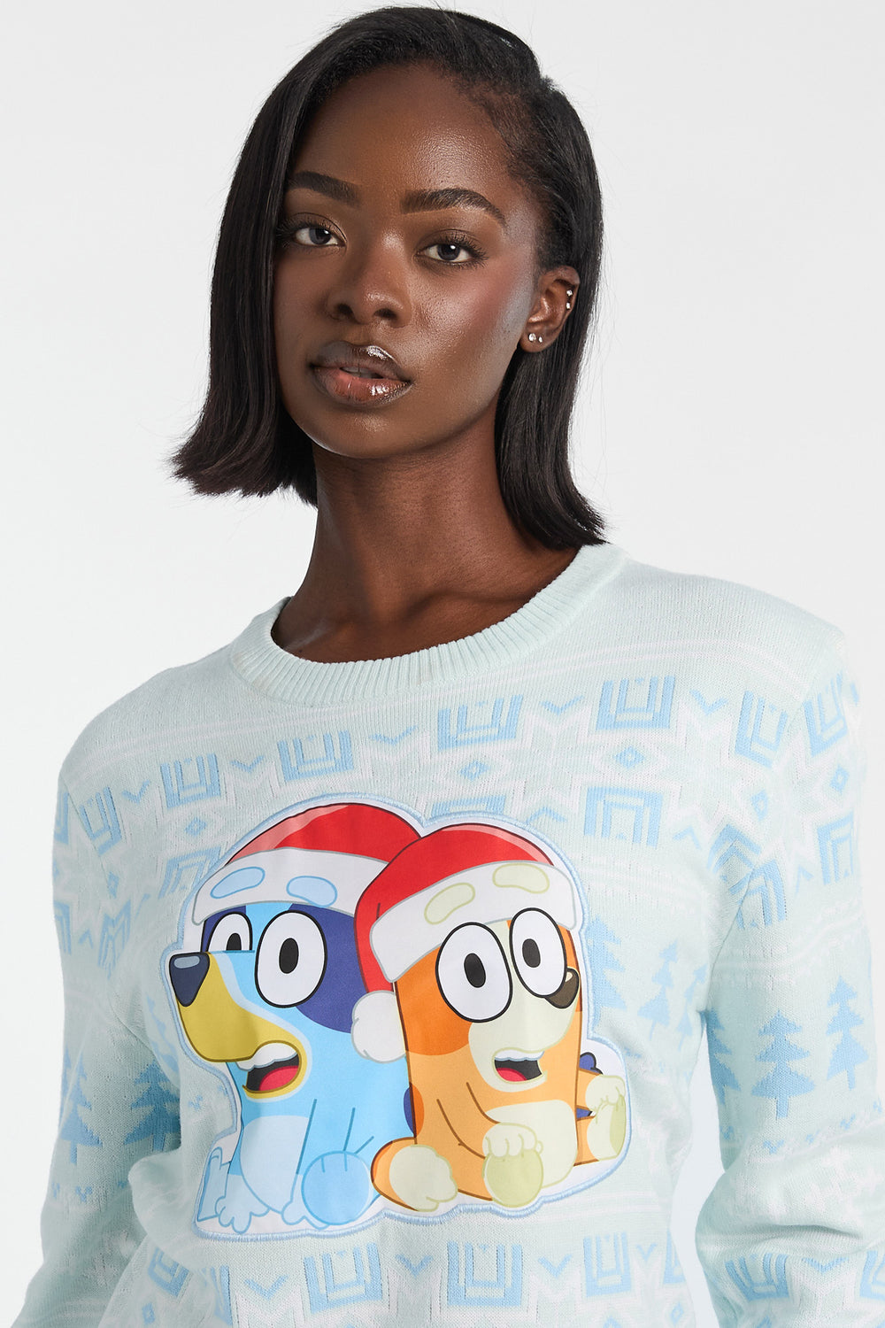 Chandail ras du cou en tricot Bluey de Noël Chandail ras du cou en tricot Bluey de Noël