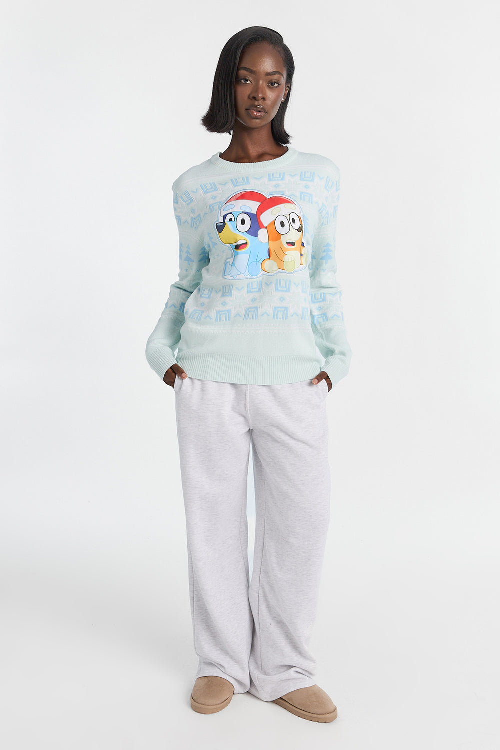 Chandail ras du cou en tricot Bluey de Noël Chandail ras du cou en tricot Bluey de Noël