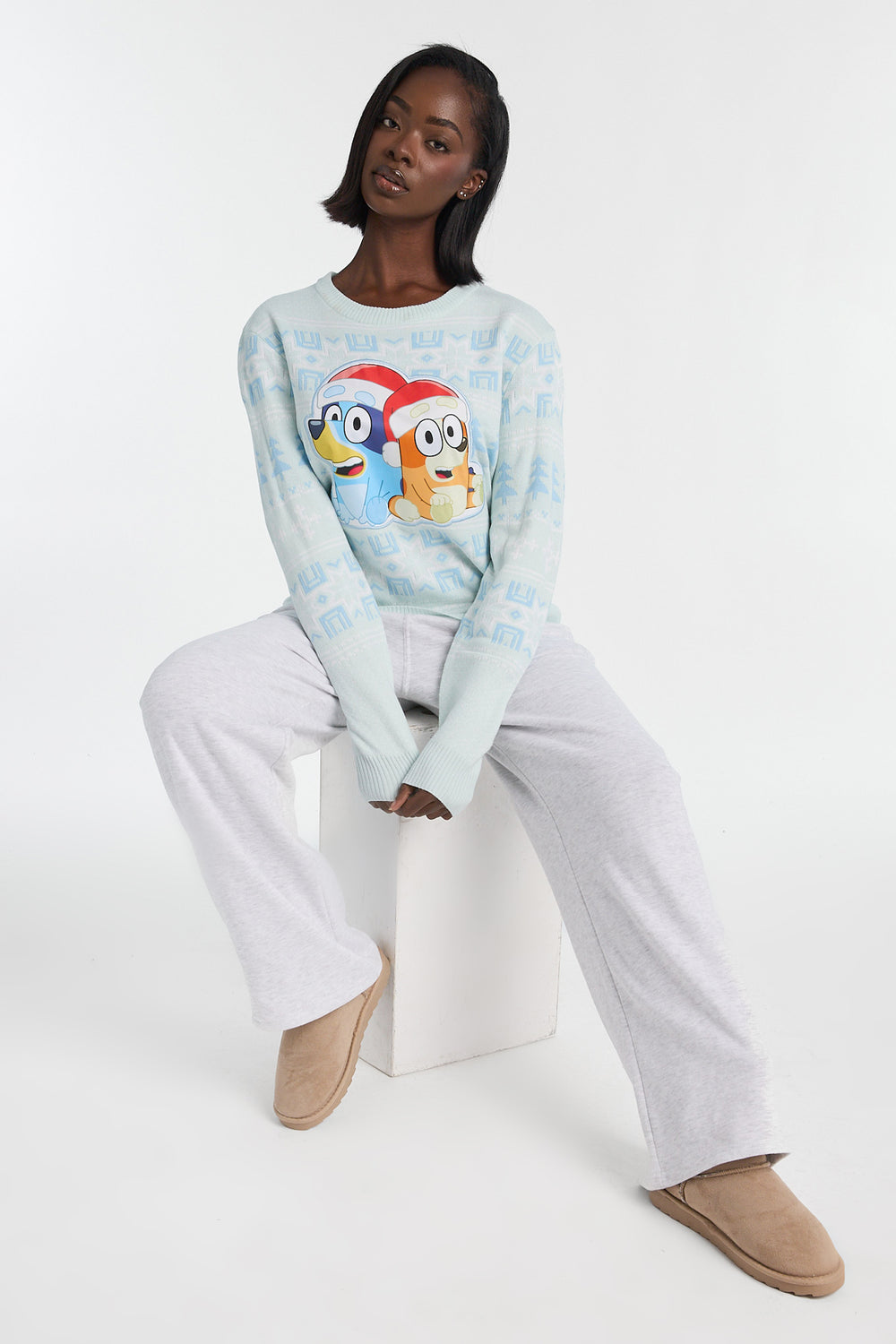 Chandail ras du cou en tricot Bluey de Noël Chandail ras du cou en tricot Bluey de Noël