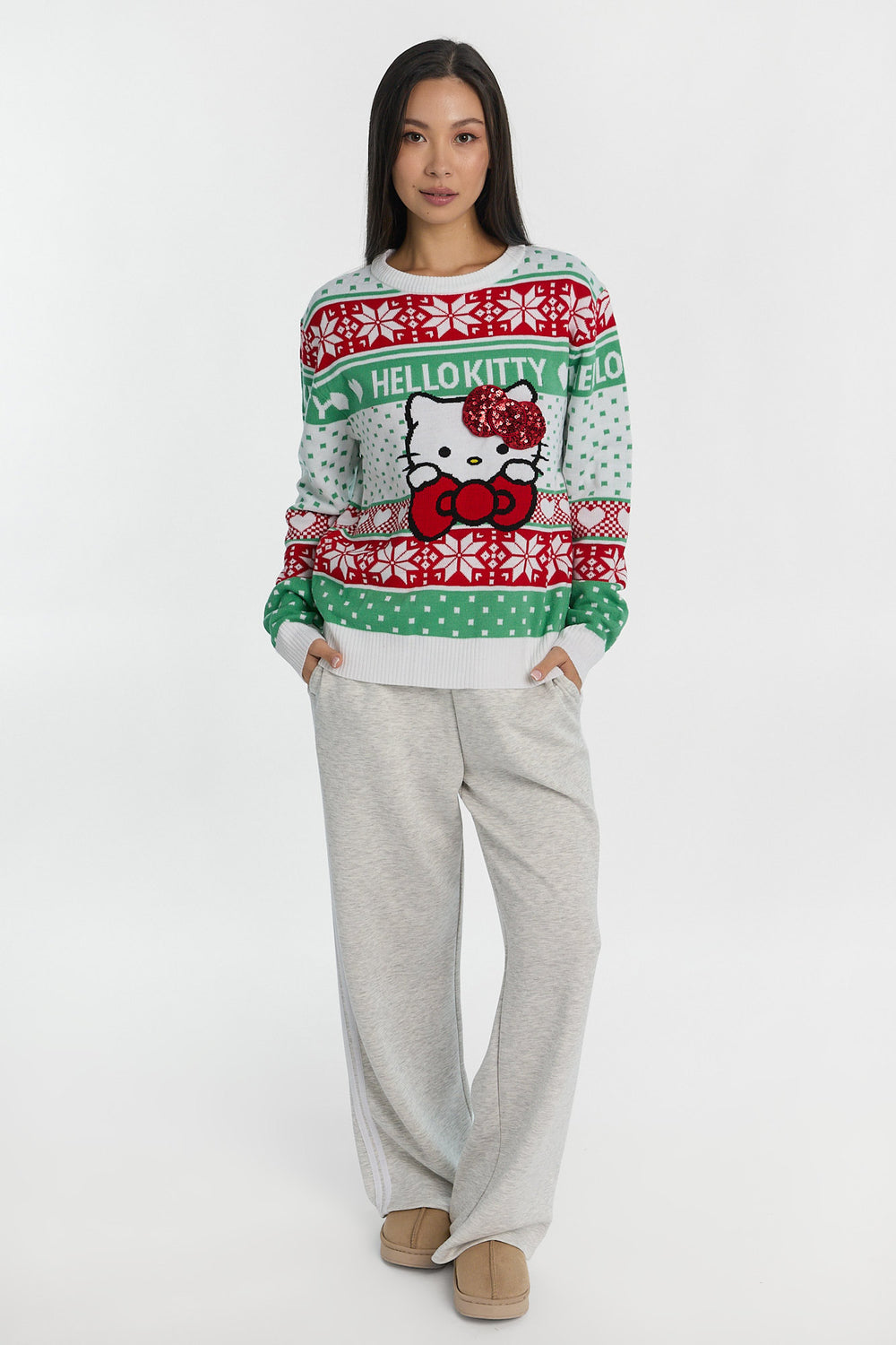 Chandail ras du cou en tricot Fair Isle Hello Kitty Chandail ras du cou en tricot Fair Isle Hello Kitty