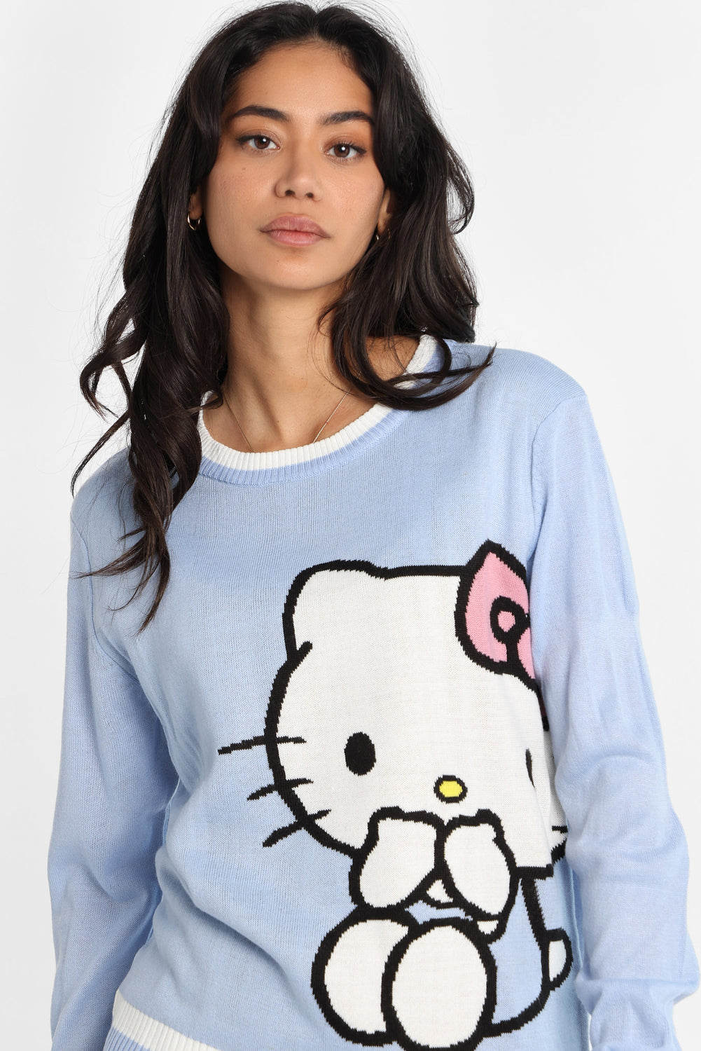Hello Kitty Striped Graphic Crew Neck Sweater Hello Kitty Striped Graphic Crew Neck Sweater