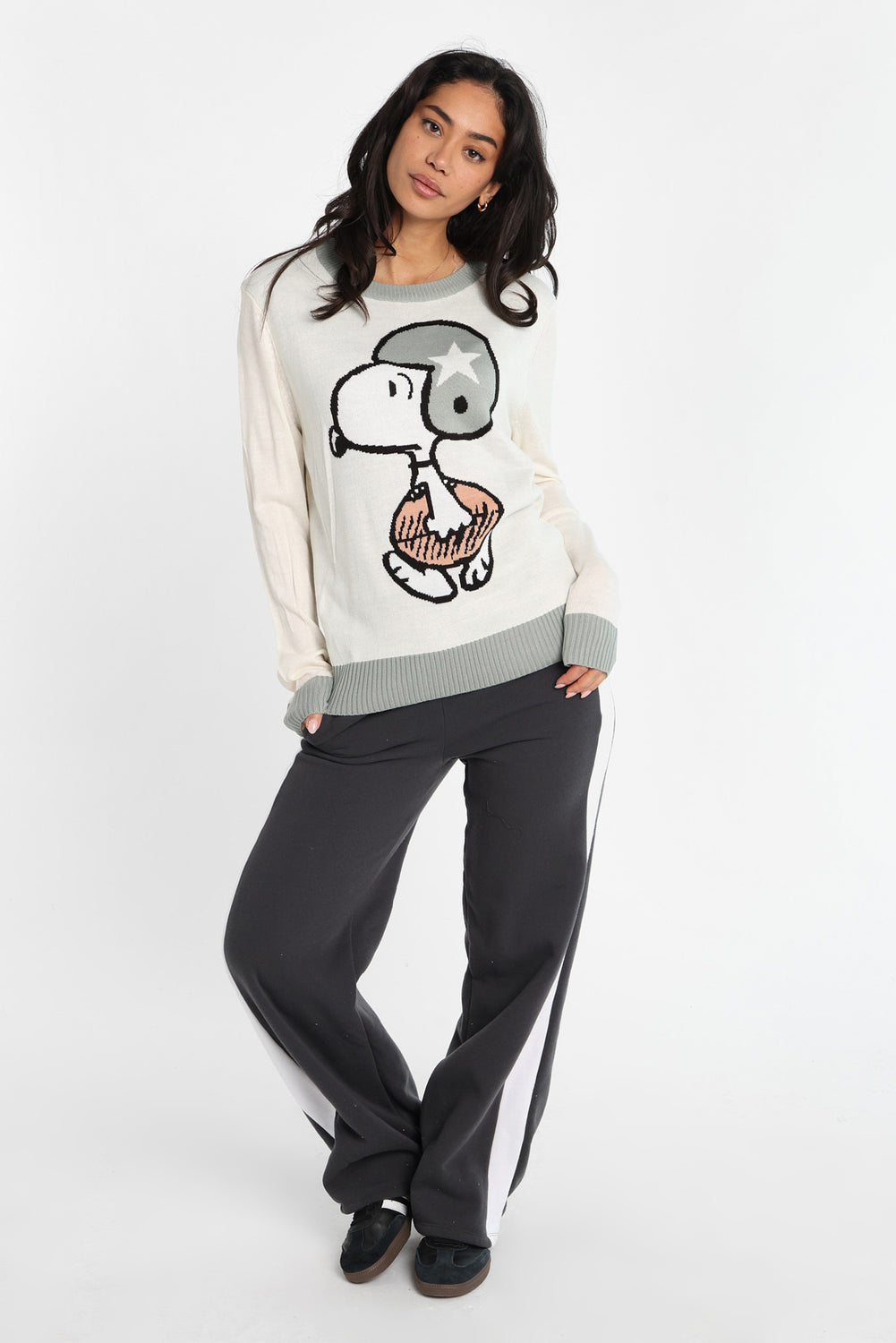 Peanuts Snoopy Football Graphic Crew Neck Sweater Peanuts Snoopy Football Graphic Crew Neck Sweater