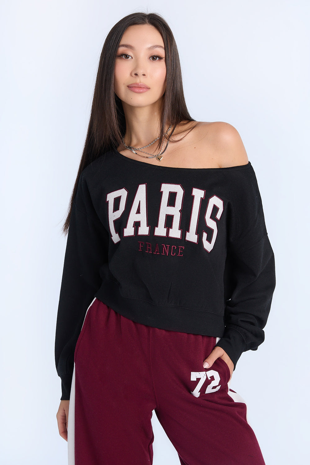 AERO Off-Shoulder Graphic Sweatshirt AERO Off-Shoulder Graphic Sweatshirt
