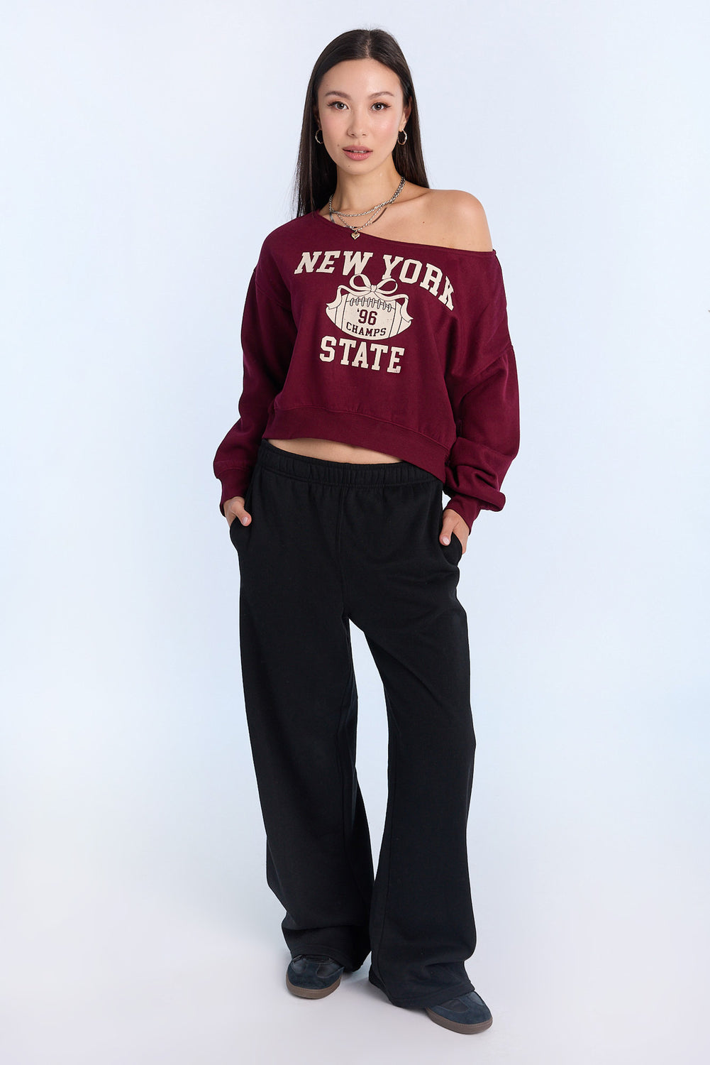 AERO Off-Shoulder Graphic Sweatshirt AERO Off-Shoulder Graphic Sweatshirt