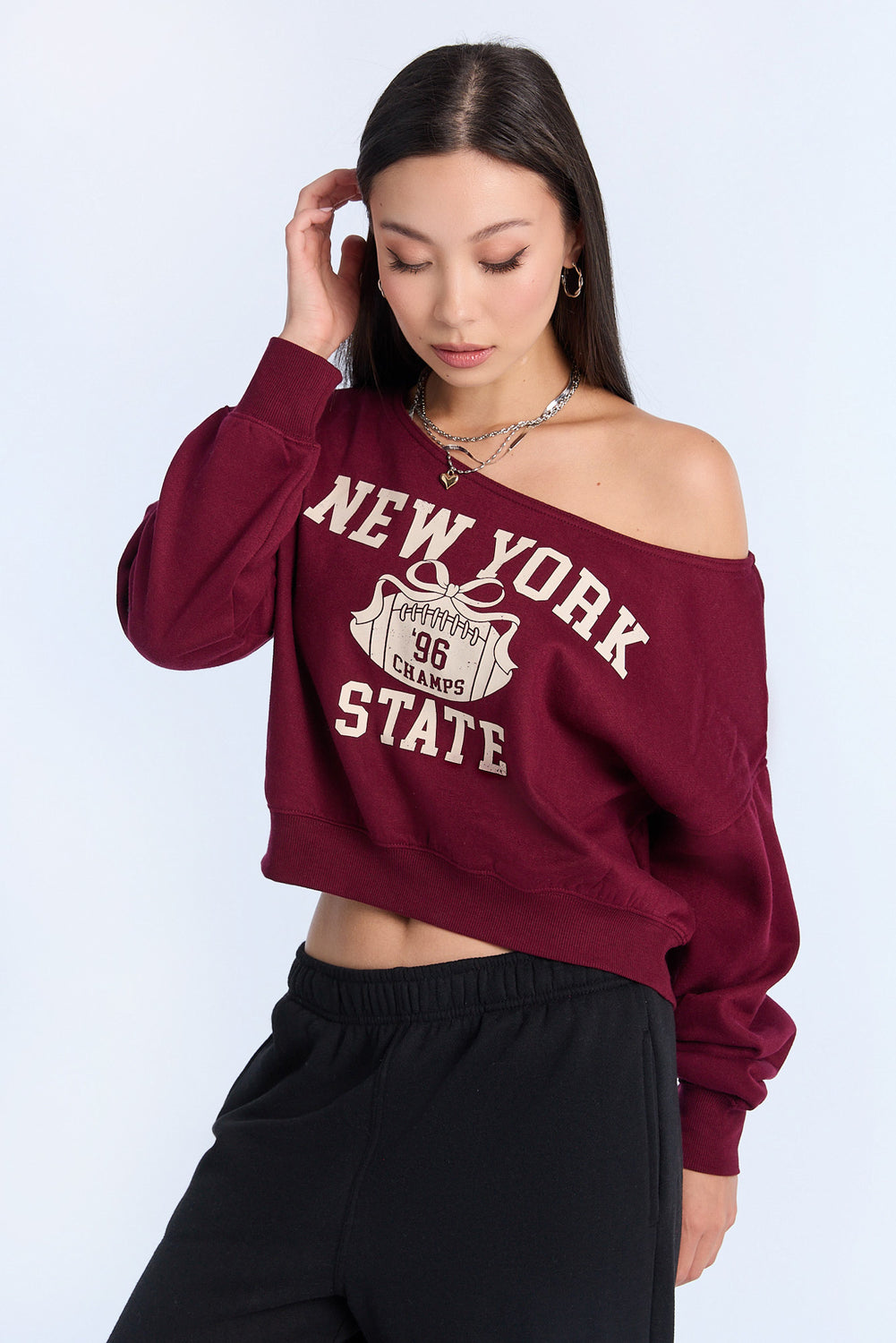 AERO Off-Shoulder Graphic Sweatshirt AERO Off-Shoulder Graphic Sweatshirt