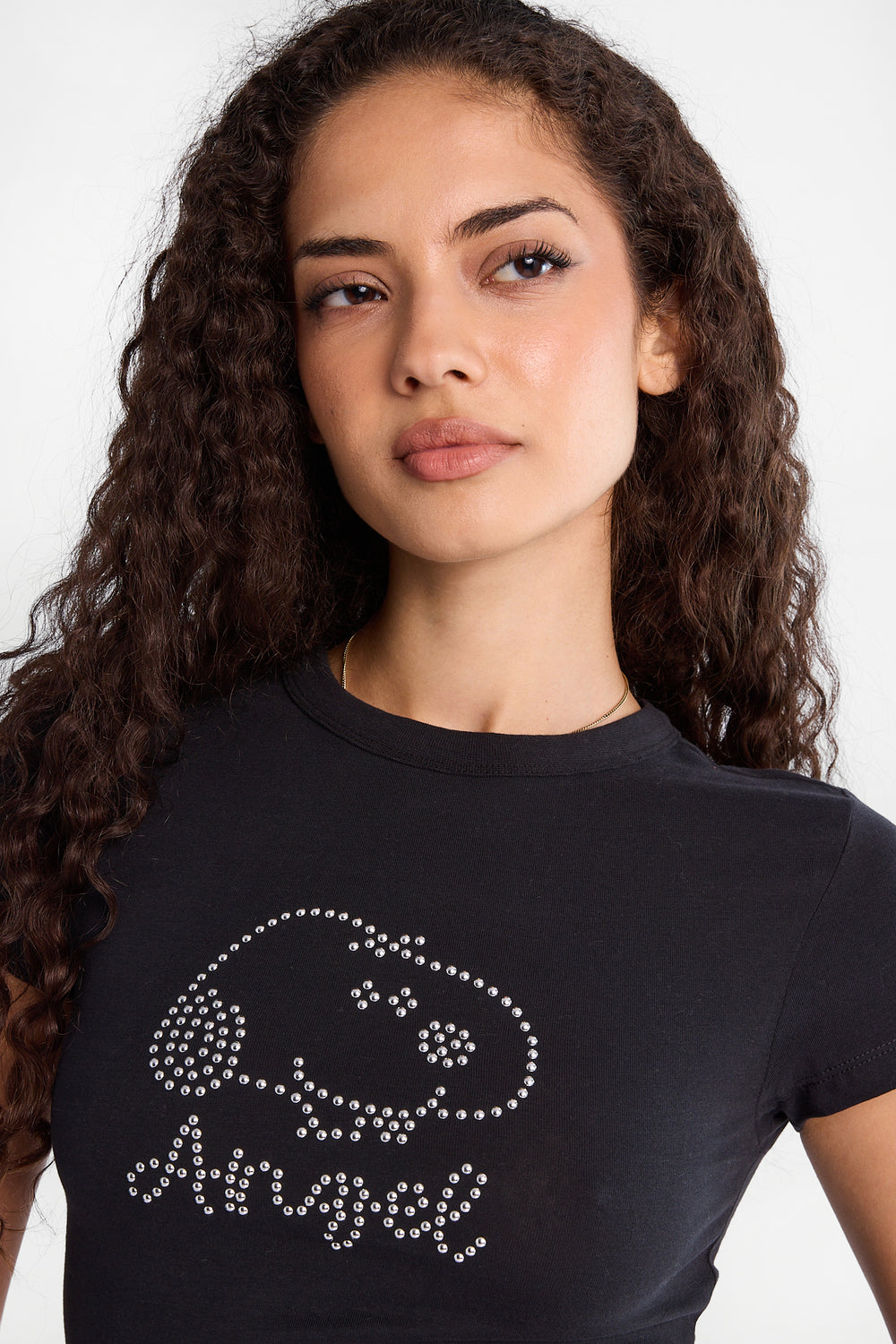 Peanuts Snoopy Rhinestones Graphic Baby Tee Peanuts Snoopy Rhinestones Graphic Baby Tee