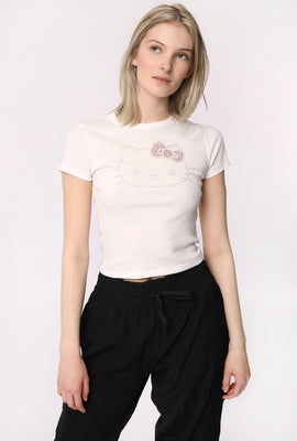 Womens Rhinestone Hello Kitty Cropped T-Shirt