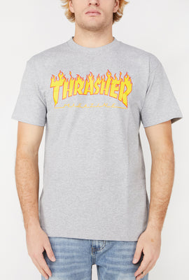 T-Shirt Gris Logo Flammes Thrasher Homme