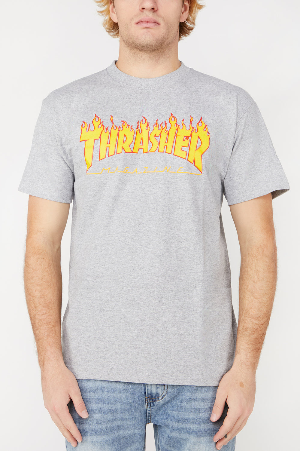 T-Shirt Gris Logo Flammes Thrasher Homme Gris