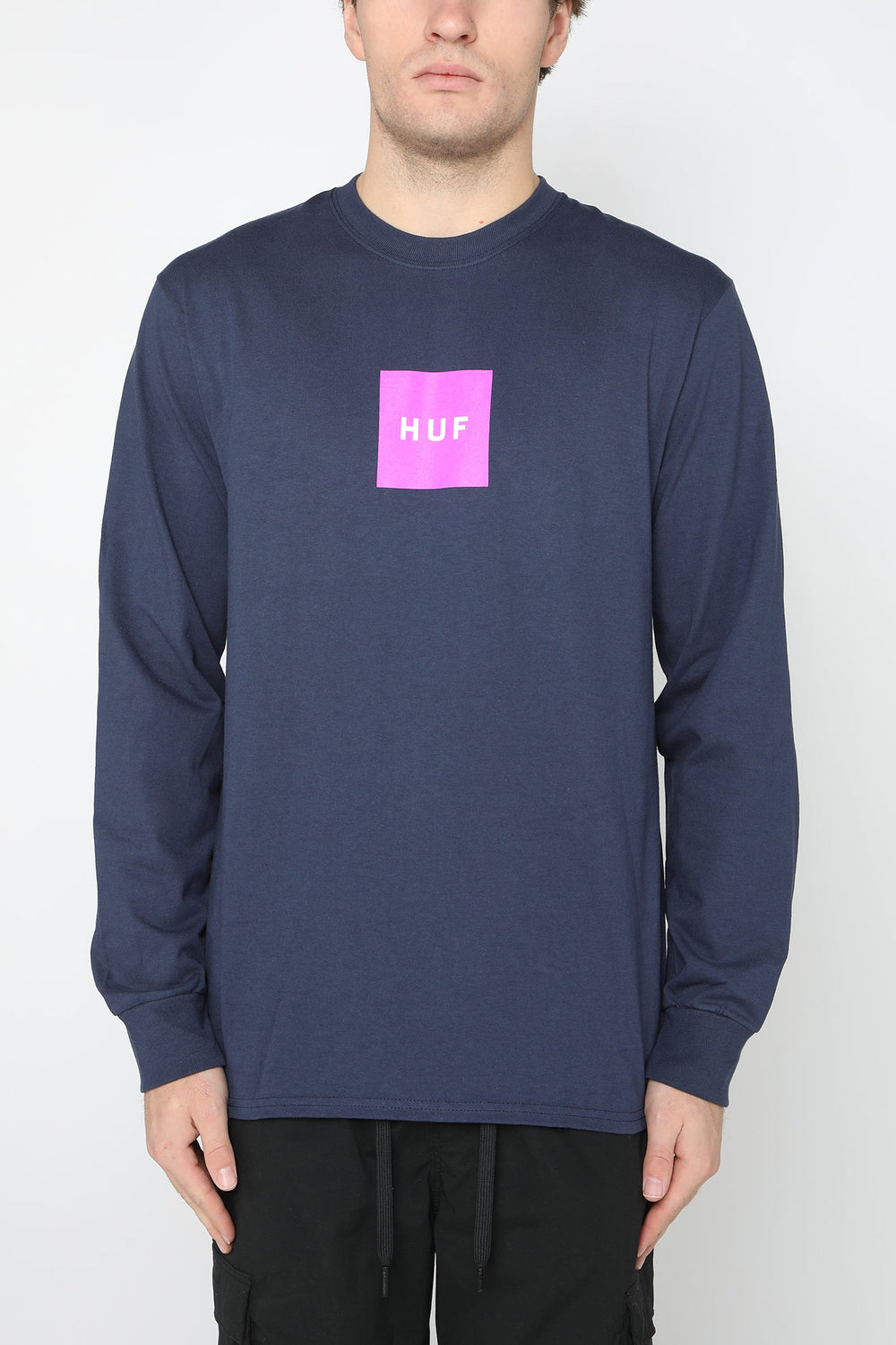 HUF Essentials Box Logo Long Sleeve Shirt Navy