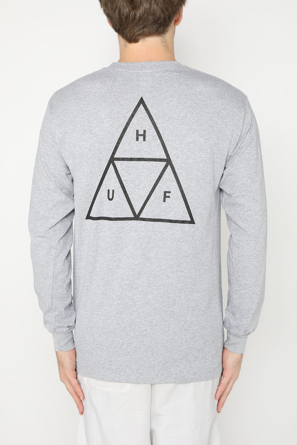 HUF Essentials Triple Triangle Long Sleeve Shirt Heather Grey