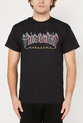 T-Shirt Noir Avec Logo Flammes Fluo Thrasher