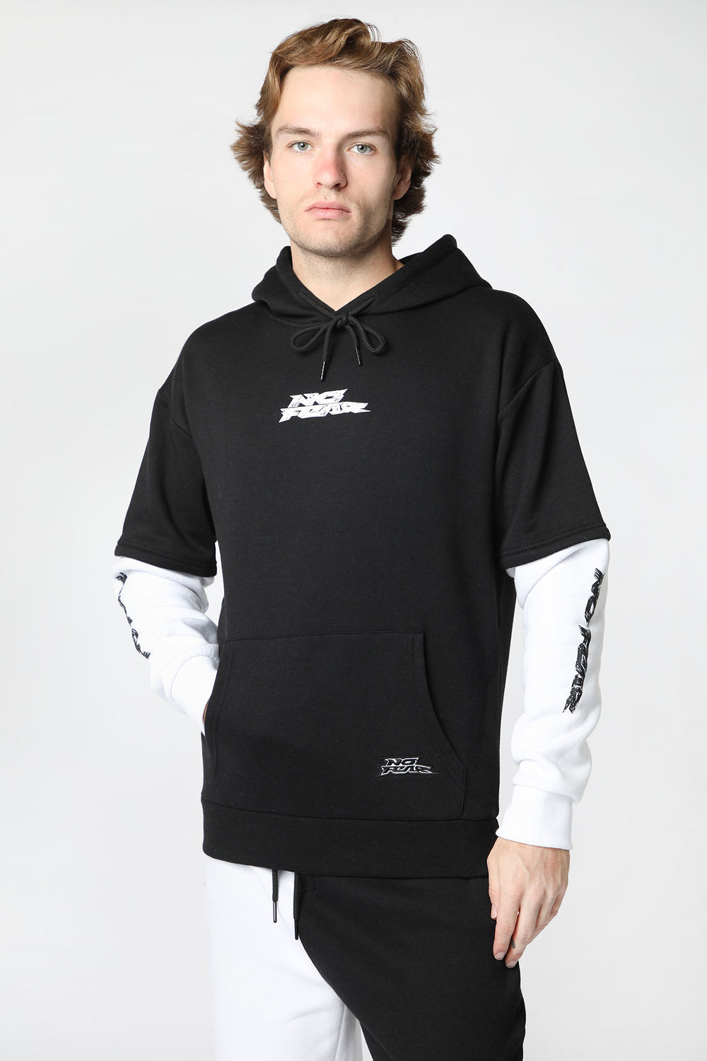 No Fear Mens Checker Eyes 2Fer Hoodie Black