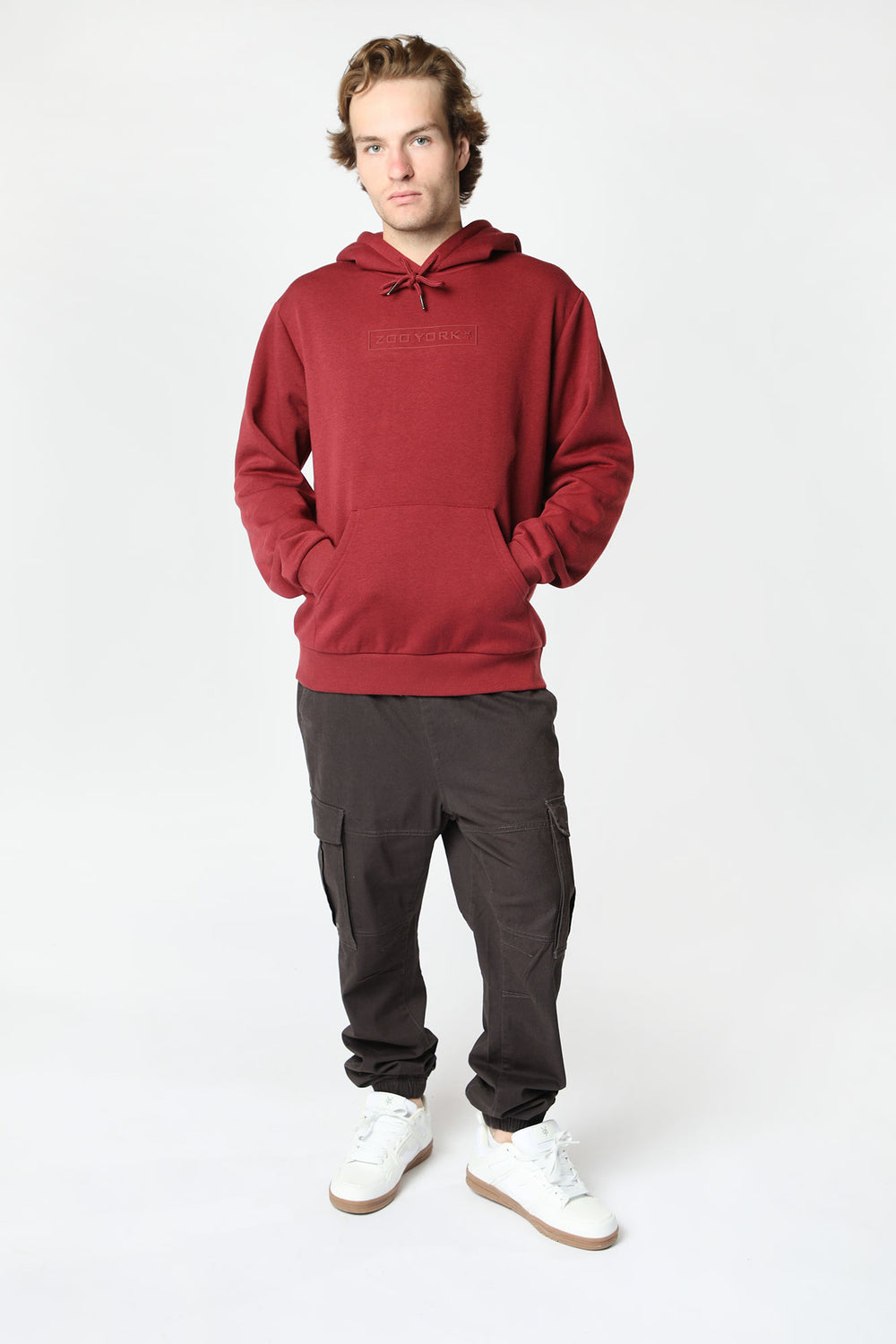 Zoo York Mens Tonal Logo Hoodie Dark Red