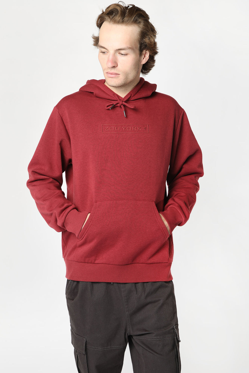 Zoo York Mens Tonal Logo Hoodie Dark Red