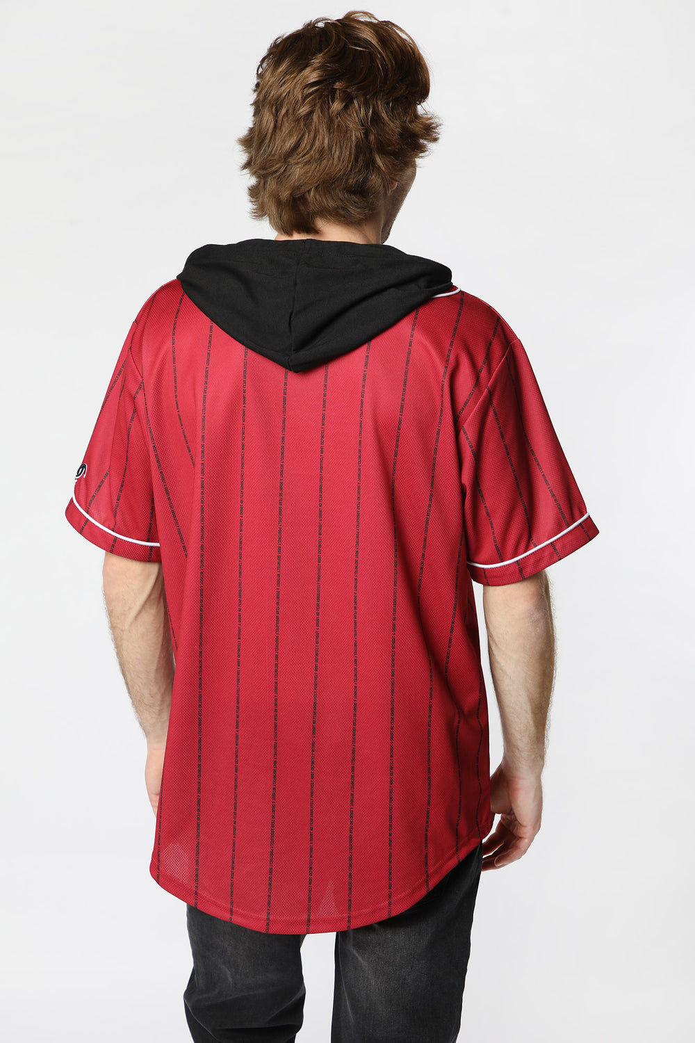 No Fear Mens Hooded Baseball Jersey Red