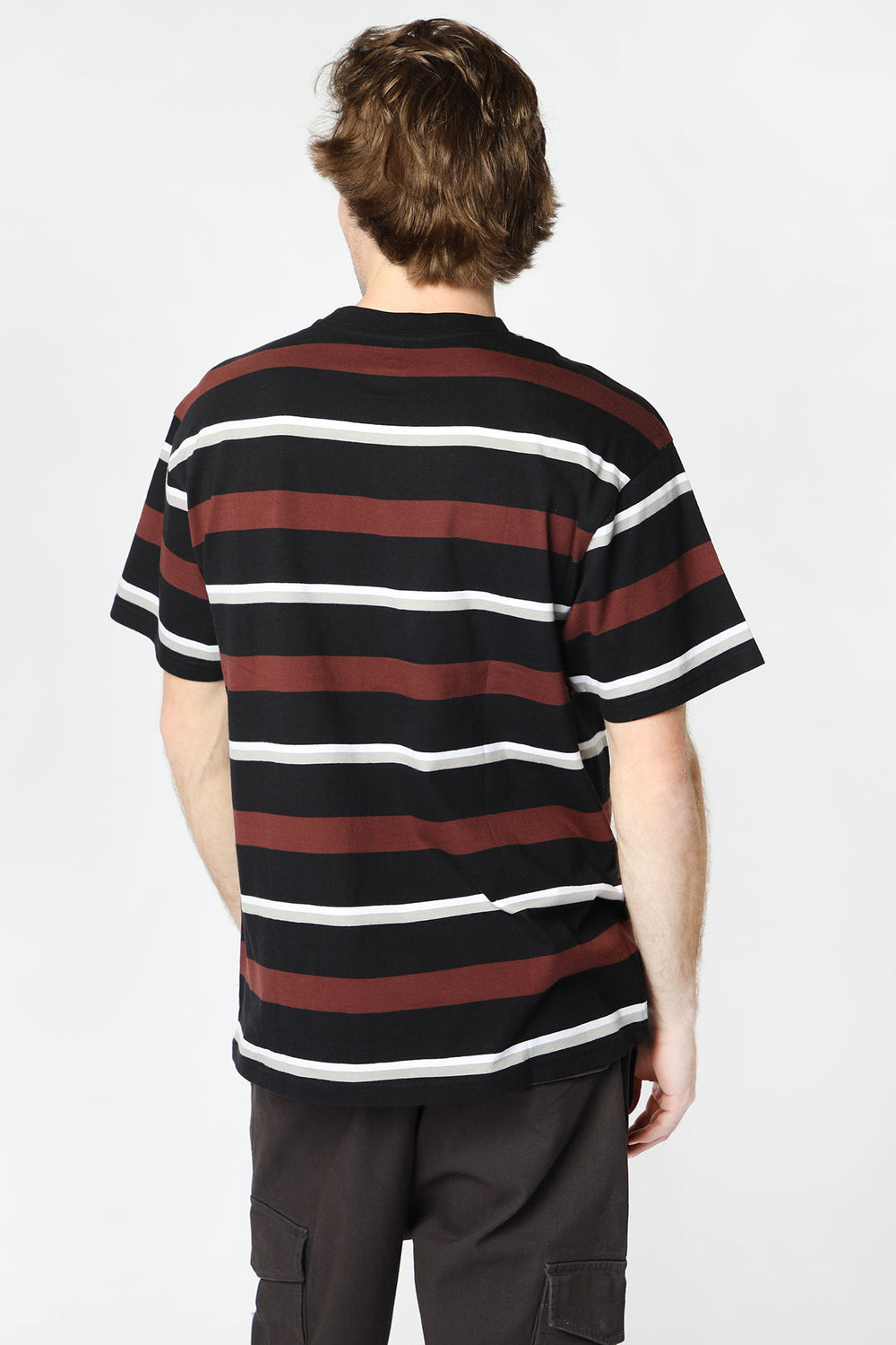 Amnesia Offline Mens Striped T-Shirt Fuchsia
