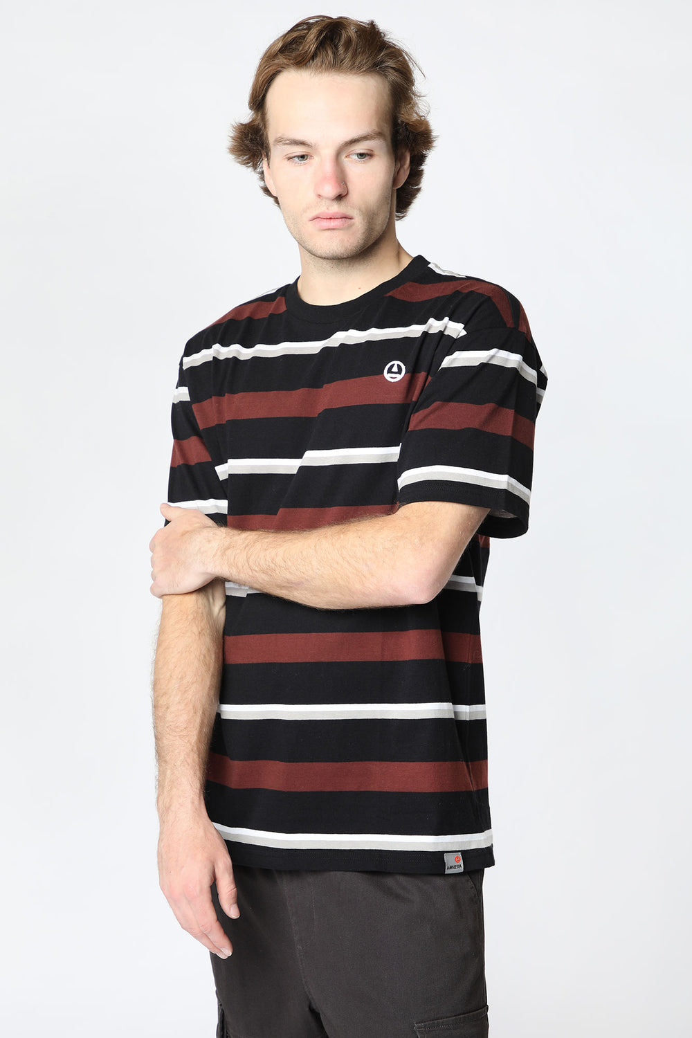 Amnesia Offline Mens Striped T-Shirt Fuchsia